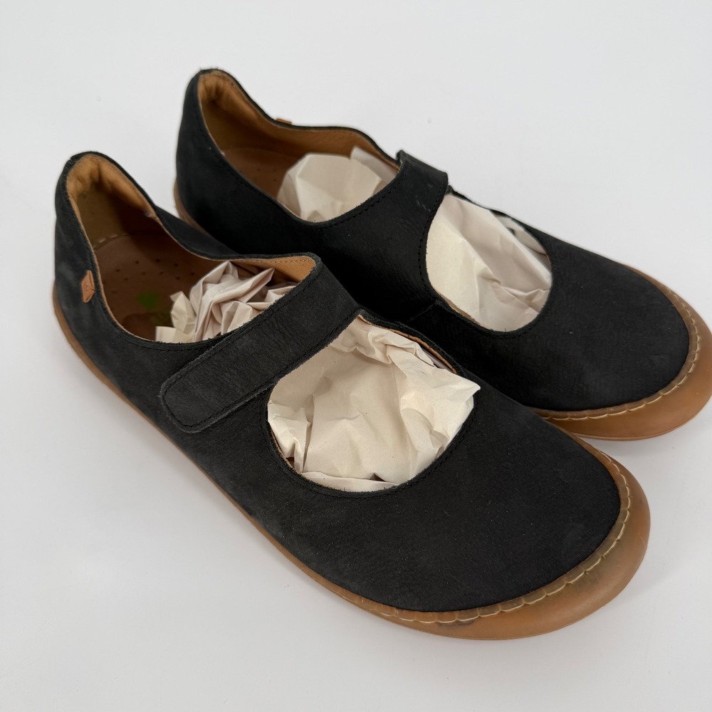 El Naturalista 5768 Black Nubuck Leather Mary Jane Flats Women Size 40